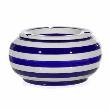 1x blauw/witte ronde terras asbakken/stormasbakken 23 cm