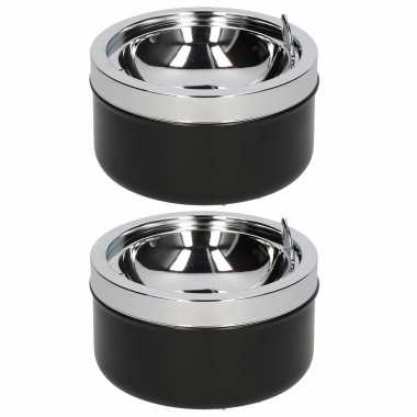 2x klep/terras asbakken zwart 11 cm