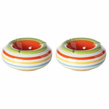 2x ronde terras asbakken/stormasbakken gekleurd 18 cm
