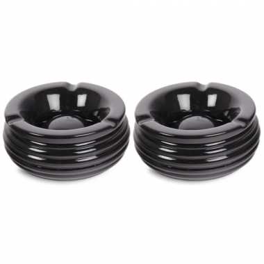 3x terras asbakken/stormasbakken zwart 15 cm keramiek