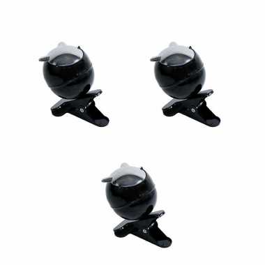 Kleine zwarte asbakken op clip 3 stuks 13 x 11 x 13 cm