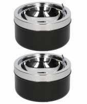 2x klep terras asbakken zwart 11 cm