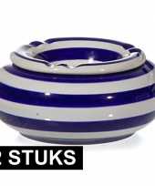 2x tuinasbak blauw wit 13 cm
