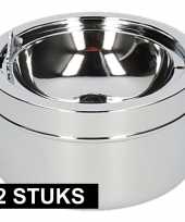 2x tuinasbak klepdeksel zilver 11 cm