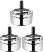 3x draaiasbakken drukasbakken verchroomd 9 cm