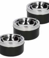 3x klep terras asbakken zwart 11 cm