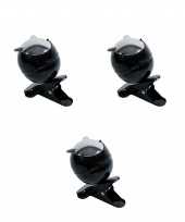 Kleine zwarte asbakken op clip 3 stuks 13 x 11 x 13 cm